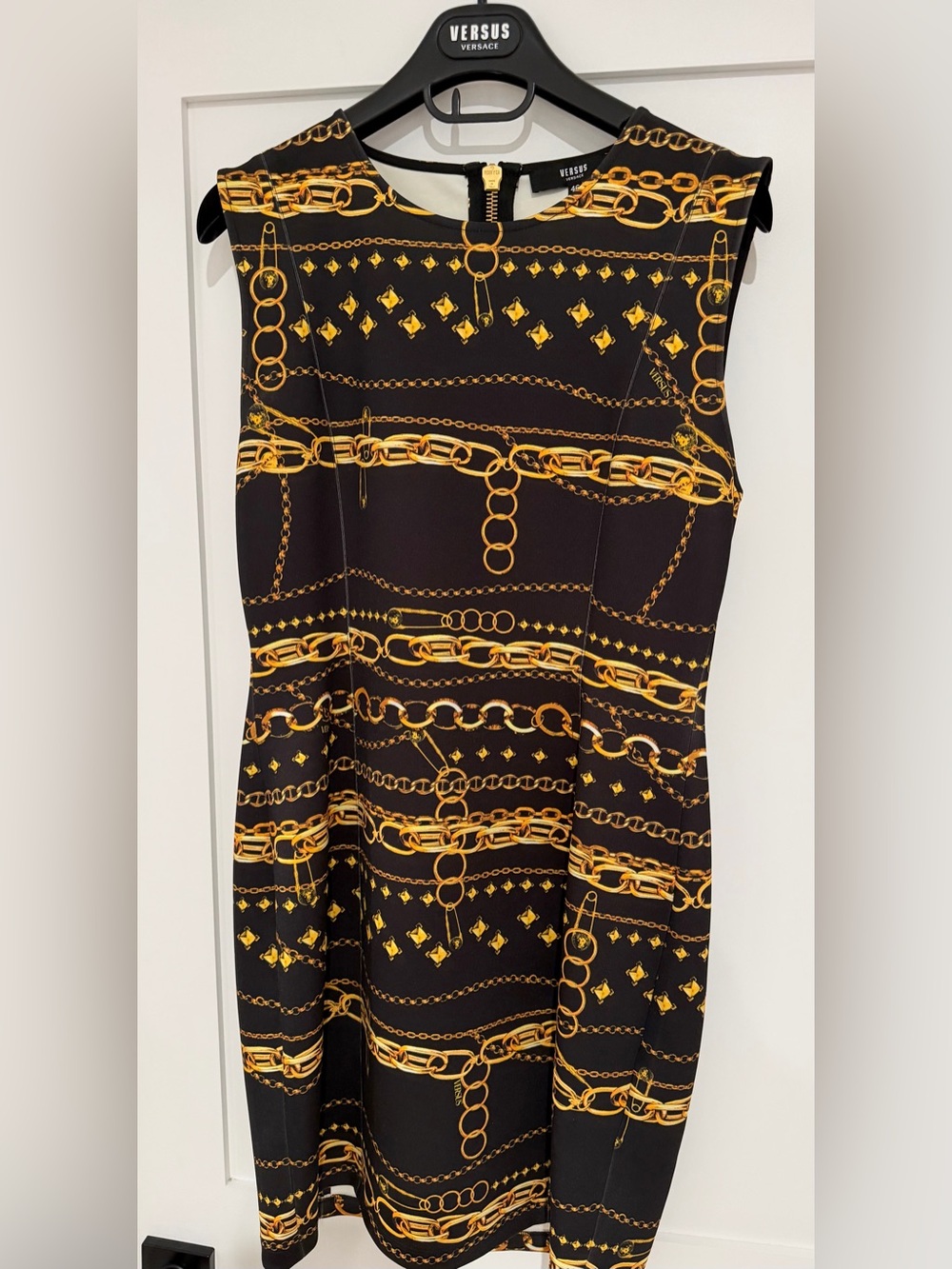 Versus Versace Black & Gold Chain-Print Sleeveless Midi Dress